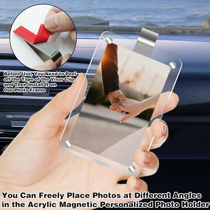 HINGTAI Acrylic Magnetic Personalized Photo Holder Car Picture Frame, Car Picture Holder, Car Photo Holder Car Visor Clip, Personalized Car Accessories Can Be Used to Add Your Personal Photo - Image 6