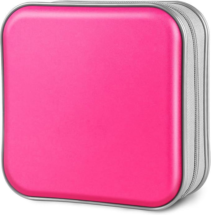Siveit DVD Case CD Case Holders DVD Binder Wallet Hard Plastic 48 Capacity CD/DVD Disc Cases Storage Binder for Car Home Office Travel (Hot Pink) by Siveit