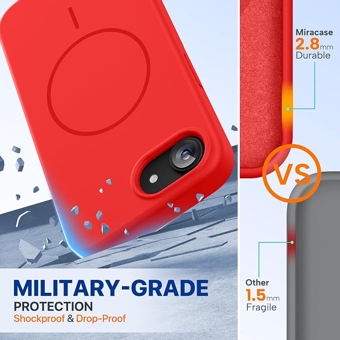 miracase Magnetic for iPhone 17e Case & iPhone 16e Case, [Soft Anti-Scratch Microfiber Lining], Compatible with MagSafe, Silicone Shockproof Protection Phone Case for iPhone 17e/16e, Red - Image 2