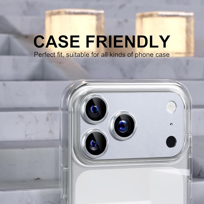 Choiche for iPhone 17 Pro Camera Lens Protector, Silver | Metal Camera Cover with 9H Tempered Glass Lens Screen Protector Accessories, Strong Adsorption, Case-Friendly, 6.3-inch - Image 4