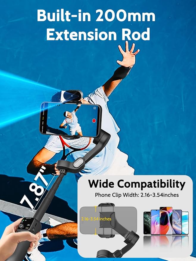 AOCHUAN Gimbal Stabilizer for iPhone with AI Module, No APP(Smart V8 AI) | Phone Gimbal with Face Tracking, Built-in 7.8 Ft Extension Rod, Ideal for Tiktok, and Hands-Free Content Creation(Black) - Image 4