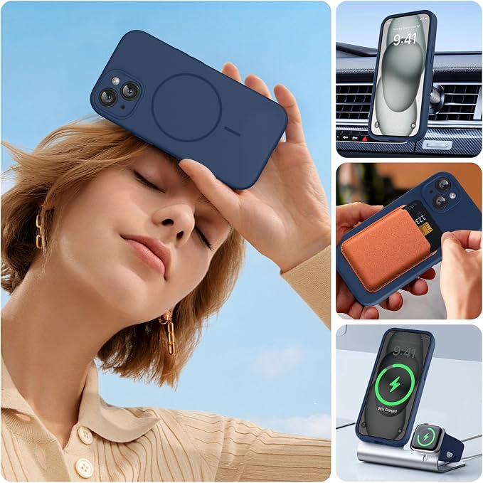 Miracase Silicone & Magnetic for iPhone 15 Case, Dark Blue | Compatible with MagSafe, Soft Microfiber Lining, Premium Silicone Cover Shockproof Drop Protection Phone Case for 15 - Image 7