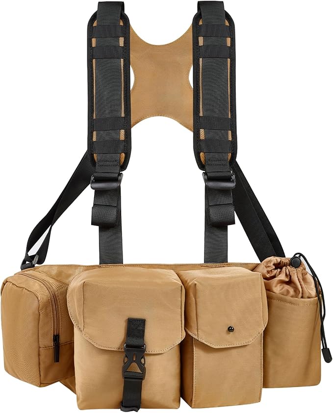 Camera Belt Camera Vest for Photographers,Vest Waist Pack for Lens | Multifunctional Camera Bag Adjustable Strap Suitable for Storing DSLR Camera Body Lens Smartphone Water Bottle(Khaki) by Kalofaye