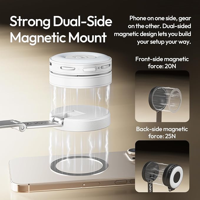 ULANZI Magnetic Phone Tripod 60'' Selfie Stick Auto Open Extendable Stand | Auto Open Tripod, N52 Magnet for Magsafe iPhone Mount, 360° Adjustment Aluminum, Creator Vlog Travel Desk Outdoor Use, White - Image 8