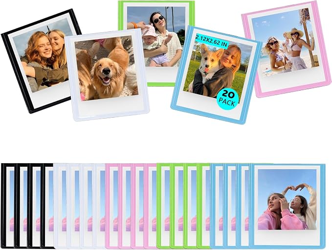 Go Magnetic Picture Frame for Polaroid Go Gen2/Gen3 Instant Camera | Picture Frame for Polaroid Go Fits 2.12x2.62 Inches Films, Magnets for Refrigerator with Transparent Cover, Colorful, 20 Pack by wogozan