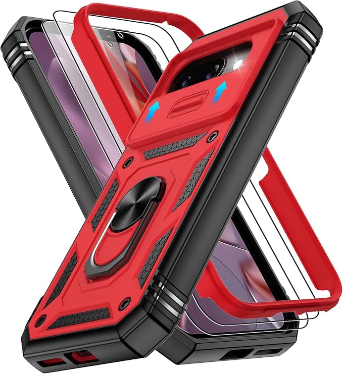 Gritup for Pixel 9A Case Military-Grade Shockproof with Kickstand | with 2 PCS Screen Protector, Slide Camera Cover, Heavy Duty Outdoor Protection Funda para Google 9 A Phone Cover, Red+Black by Gritup