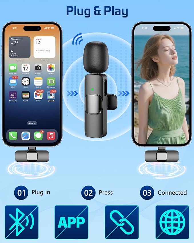 Wireless Lavalier Lapel Microphone for iPhone – Mini Bluetooth Mic with Reverb, Portable Clip-on Mic for Video Recording, Vlogging, Podcast, Interviews, TikTok, YouTube - Image 3