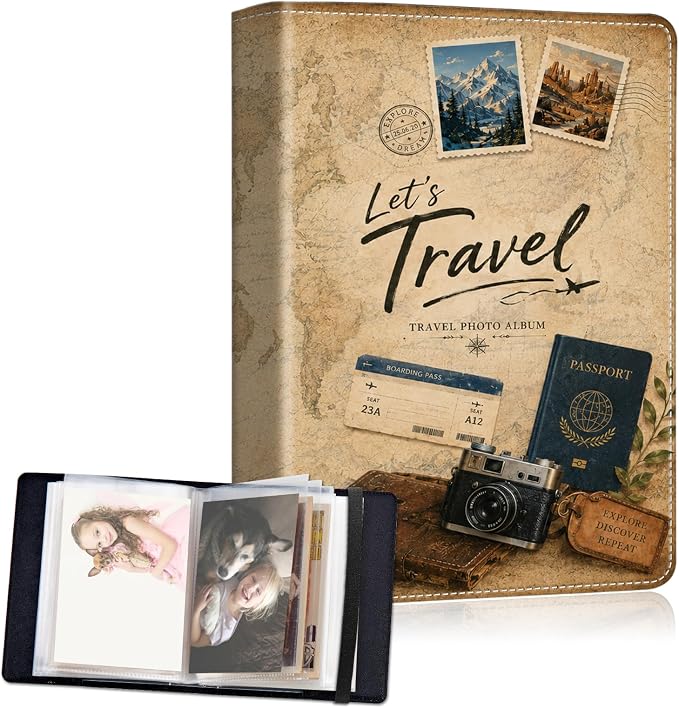 DEGDFSGR 4x6 Small Photo Album, 60 Pockets Holds 120 Photos | Slip-in pockets, black elastic band, portable for family, wedding, baby, travel photos, Vintage World Map Antique Globe by Unknown