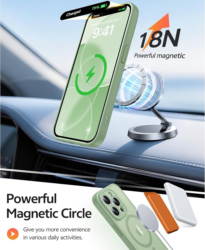 FNTCASE for iPhone 13 Pro Max Case, Fit for Magsafe, Full Camera Protection | Translucent Matte Magnetic Phone Back, 14FT Military Grade Drop Proof, Slim Shockproof Protective Cover, Light Moss - Image 3