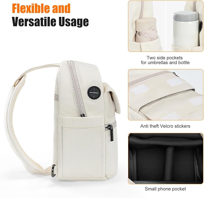 Cwatcun Camera Bag Sling Canvas, Crossbody Case with Rain Cover | Fits 1DSLR+1lens +7.9"iPad +6.1"phone. Travel Photography Bag for Canon, Nikon, Sony, Fuji DSLR/SLR/Mirrorless Cameras, Lens - Image 9