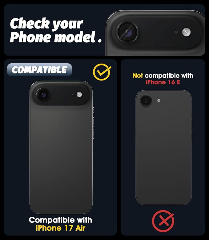 (3 Pack) Orzero Camera Lens Protector for iPhone Air 2025 / iPhone 17 Air, [EZ Install] [Case-Friendly] 9H Tempered Glass CD Pattern Lens Cover, Military-Grade Shockproof, HD Clarity Anti-Glare - Black - Image 2