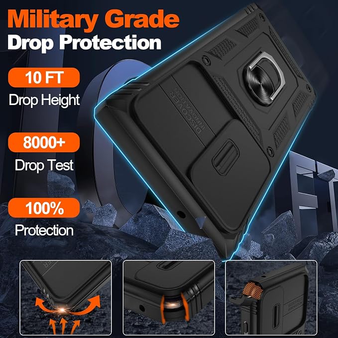 Gritup for Samsung Galaxy S23 Ultra Case with 2PCS Screen Protector, Build in 360° Rotating Ring Kickstand, Military Grade Protective Case for S23 Ultra Phone, Black - Image 3