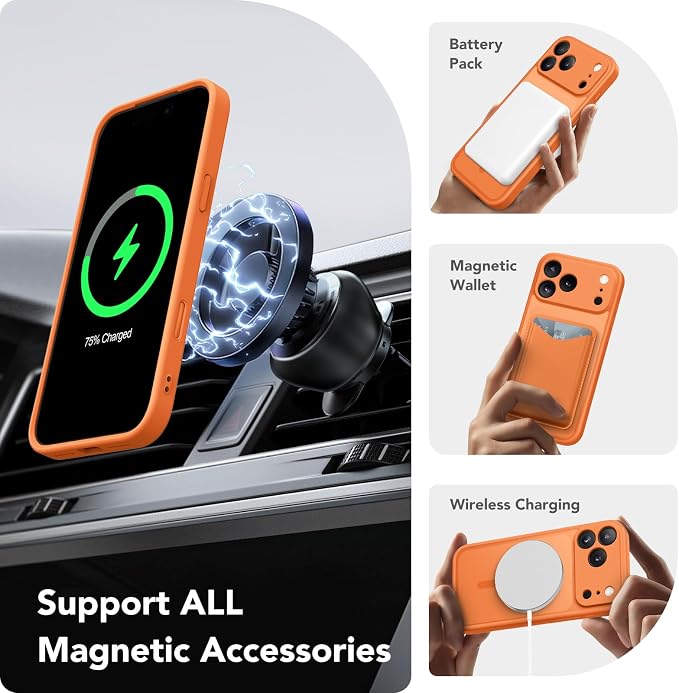 CAPRARO for iPhone 17 Pro Max Case, Compatible with MagSafe | Upgraded [Full Camera Protection] Protective Translucent Matte Women Girl Magnetic Phone Case Cover, Cosmic Orange - Image 3