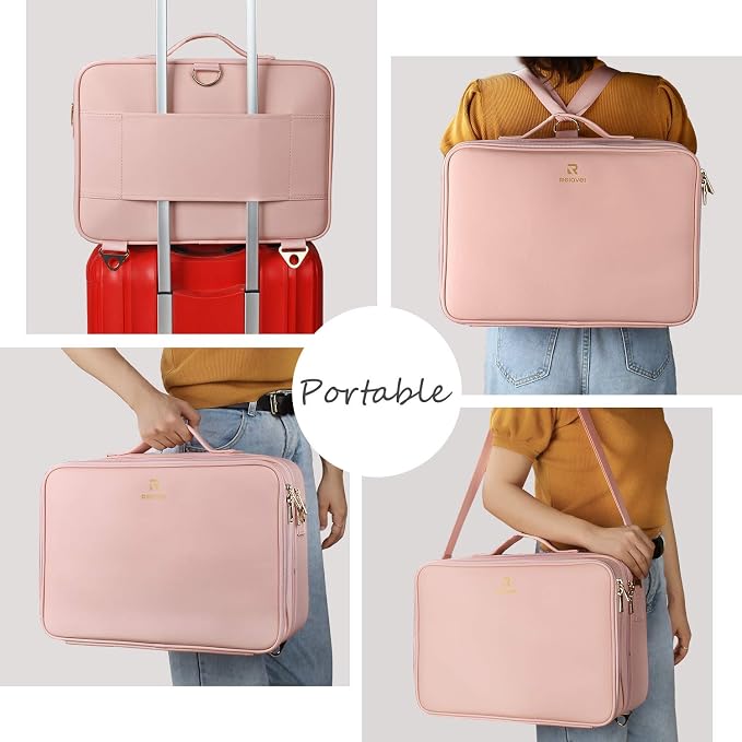 Relavel Travel Makeup Train Case Cosmetic Case Organizer Portable Artist Storage Bag with Adjustable Dividers for Cosmetics Makeup Brushes Toiletry Jewelry Digital Accessories - Image 4