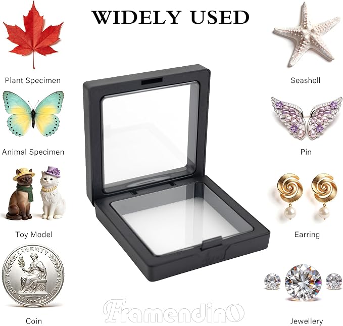 Framendino, 20 Pack Black 3D Floating Frame Display Case Challenge Coin 2.8x2.8x0.8 Holder Stands Jewelry Storage Box for AA Medallion Shells Gems - Image 4