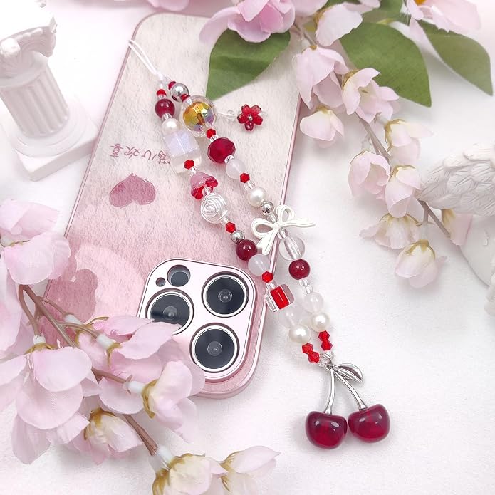 cioatu Phone Charms Cute Cherry Butterfly Cell Phone Lanyard Strap Wrist Strap for Bag Airpods Camera Pendants Decor - Image 3