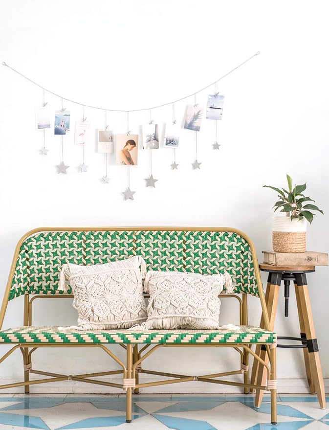 Mkono Hanging Photo Display, Boho Picture Wall Decor, 25 Wood Clips, Silver | Teen Girl Gift, Artworks Cards Holder, Wooden Stars, Metal Chains, Bedroom Living Room Dorm Office, Christmas Birthday - Image 3