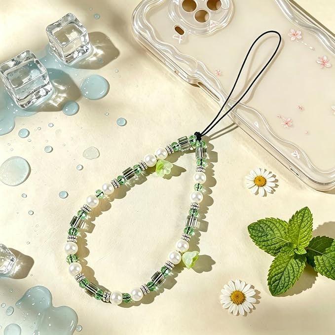 Phone Charm Beaded Camera Wrist Strap Cute Chain Lanyard Wristlet | Camera Wristlet Crystal Pearl Camera Charm Strap Girly Phone Charms Strap Bag Purse Charms for Women - Image 4