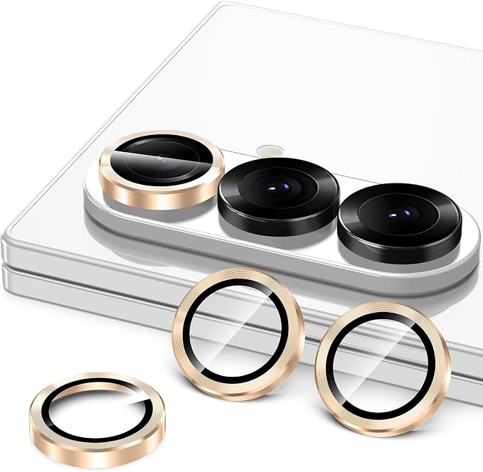 for Samsung Galaxy Z Fold 7 Camera Lens Protector, Individual Metal Ring Tempered Glass Lens Cover, [Strong Adsorption] Scratch Resistant Ultra-Thin HD Clear Lens Cover, 1 Set-Gold - Image 2