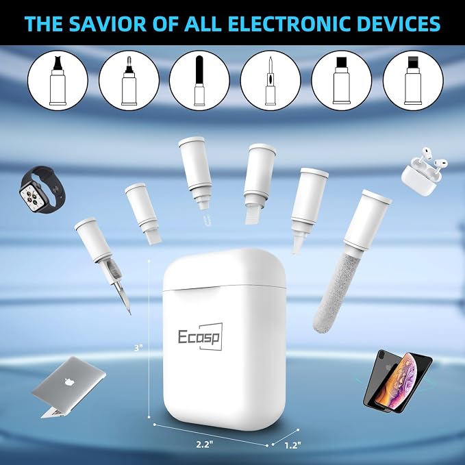 ECASP Cleaner Kit for AirPod,Multi-Tool iPhone Cleaning Kit,Cell Phone Cleaning Repair & Recovery for iPhone & iPad(Type C)Charging Port,Lightning Cables&Connectors,Easy to Store & Carry Design,White - Image 2
