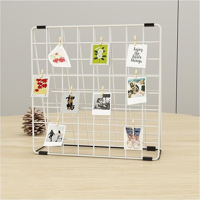 Photo Display Rack, Note Display Rack, Double-sided Photo Metal Rack, Suitable for Use As a Home Desk Photo Organizer, With 20 Wooden Clips, White by BEKMLOD