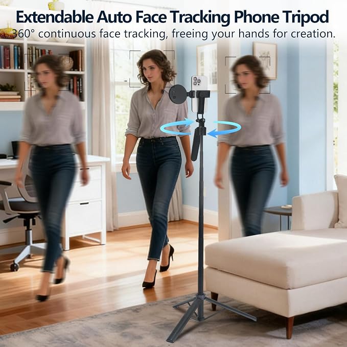 Auto Face Tracking Tripod for iPhone with Light and Remote Control | 360° Rotation Selfie Stick for iPhone/Android, No App, Phone Tripod for TikTok, Live Streaming, Vlogging - Image 2