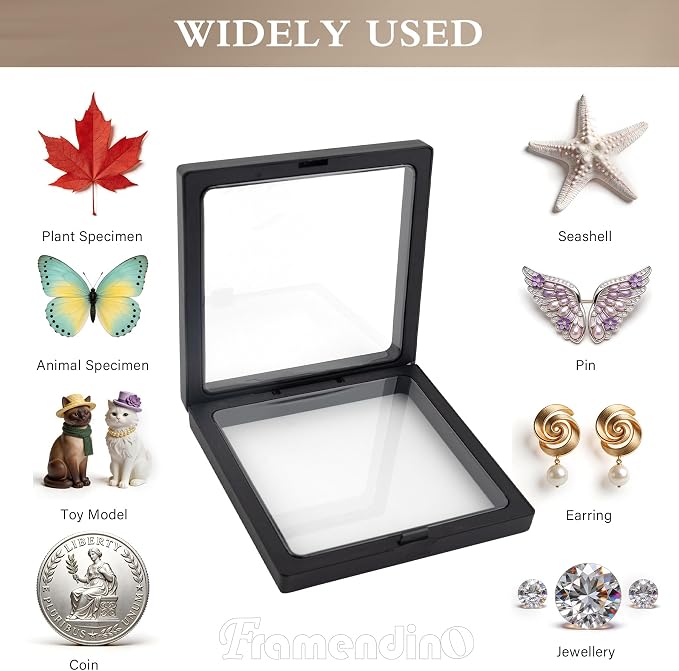 Framendino, 20 Pack Black 3D Floating Frame Display Case Challenge Coin 4.3x4.3x0.8 Holder Stands Jewelry Storage Box for AA Medallion Shells Gems - Image 4