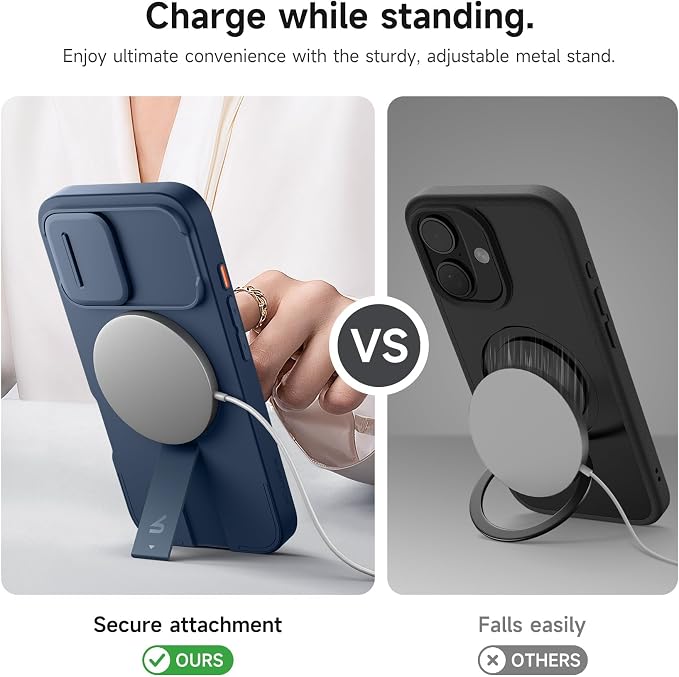 SURITCH for iPhone 16 Case with Magnetic Camera Slide Cover and Adjustable Kickstand, Compatible with MagSafe, Shockproof Bumper Case Slim Protective Cover 6.1 Inch, Blue - Image 5