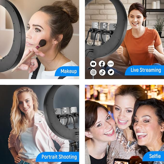 NEEWER 19 inch 2.4G Ring Light with Stand, 3 Phone Holders, 2.4G USB Transmitter for Mac/PC Remote Control, Touch Panel, Smooth Dimming at 1%, 3200K-5600K for Selfie TikTok Live Streaming Zoom, RP19H - Image 6