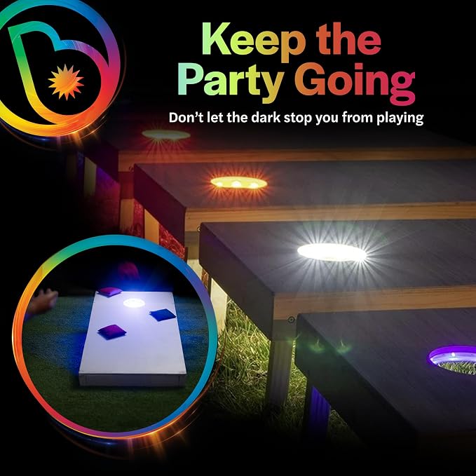 Brightz LED Cornhole Board Ring Lights, 2-Pack - 48-Hour Battery Life - Illuminate Your Game with Dazzling Glows and Ultimate Style for Non-Stop Evening Fun and Excitement (Includes Hole Lights Only) - Image 4