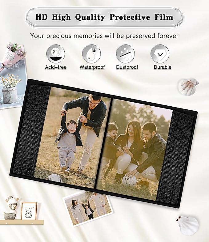 Ejblfe Photo Album 4x6,Linen Cover Slide-in Photo Album Book Can Holds 100 4x6 Photos with 50 Black Sheets for Family,Wedding,Baby and Holiday Pictures (Black) - Image 4