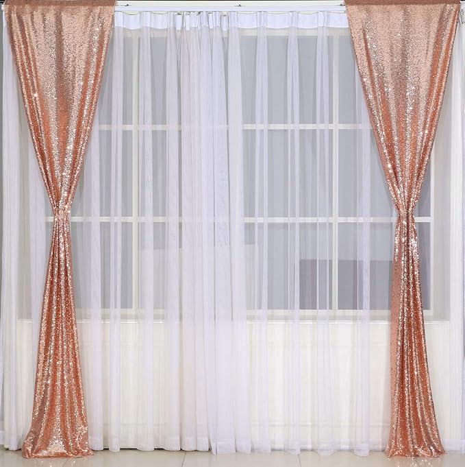 2ft x 8ft Rose Gold Sequin Backdrop Curtains Photography 2 Panels for Party Decoration, Rose Gold - Image 9