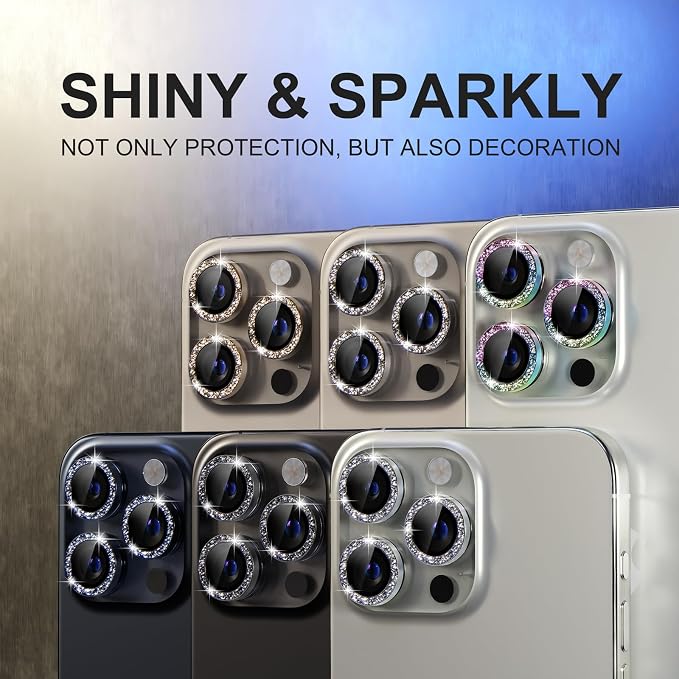 Choiche for iPhone 15 Pro/iPhone 15 Pro Max Camera Lens Protector | Ultra HD, Bling 9H Tempered Glass Camera Cover Screen Protector Metal Ring Decoration Accessories (Glitter-Gold) - Image 7