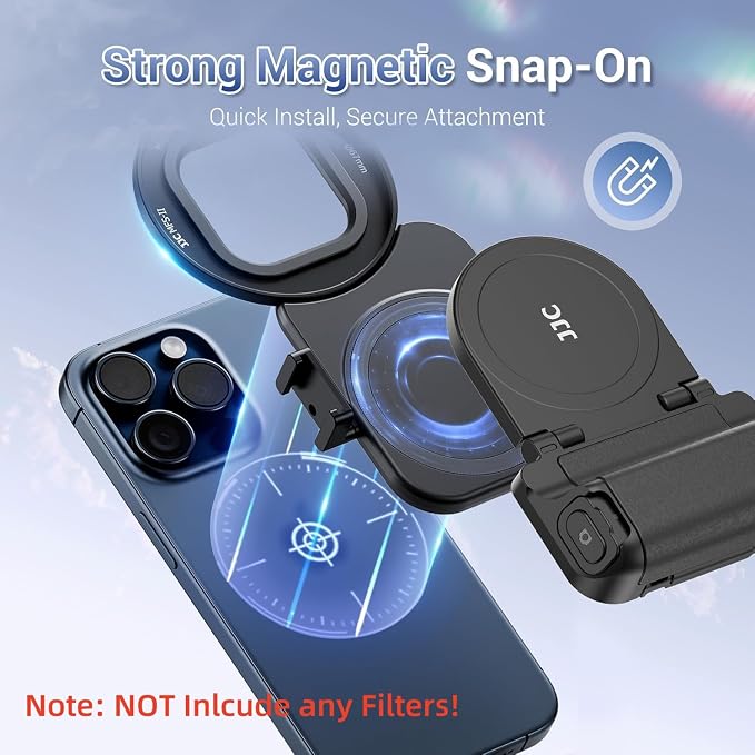 67mm Magnetic Phone Lens Filter Mount with Phone Camera Snap Grip Kit for iPhone 16 15 14 Pro Max Plus, Filter Adapter Set for ND CPL w Cold Shoe Adapter & Tripod Mount Pull-Out to Fit Pro Max Plus - Image 3