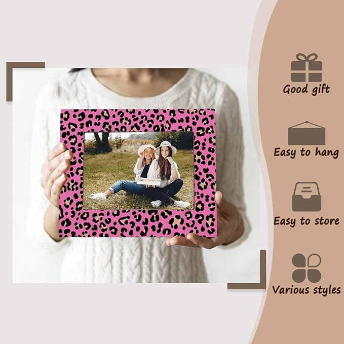 kunlisa Hot Pink Leopard Print Picture Frame 4x6, Cheetah Gifts for Women, Funky Preppy Y2k Leopard Animal Print Picture Photo Frame for Home Girls Room Dorm Apartment Tabletop Desk Shelf Decoration - Image 5