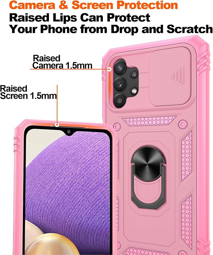 Gritup for Galaxy A32 5G Case Military-Grade Shockproof with Kickstand Pink | with 2 PCS Screen Protector, Slide Camera Cover, Heavy Duty Outdoor Protection Full Body Funda para Galaxy A 32 Cover-Pink - Image 5