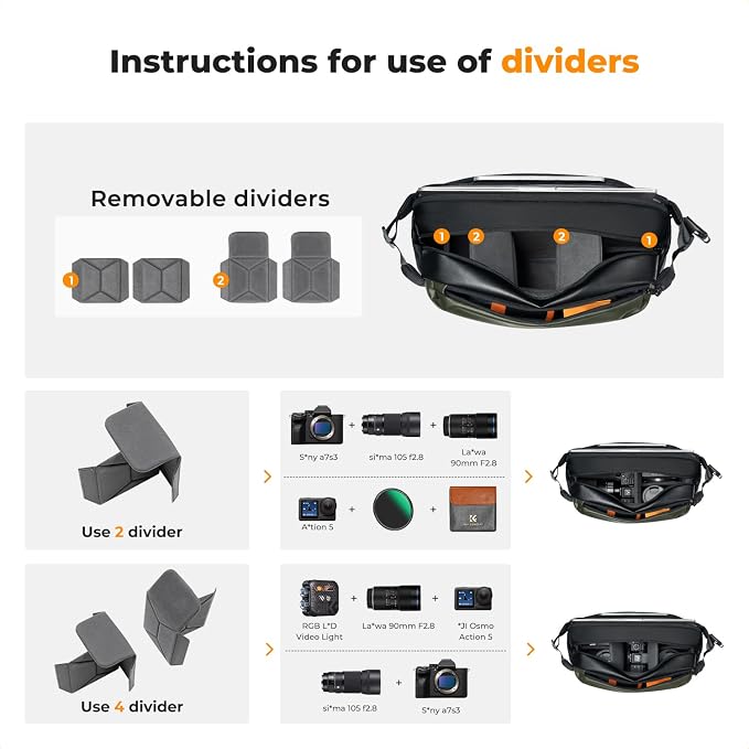 K&F CONCEPT Large Camera Sling Bag, Everyday Shoulder Bag | Multifunction Photography Compact Crossbody DSLR Portable Bag, Compatible for Canon/Nikon/Sony, BS08 - Image 3