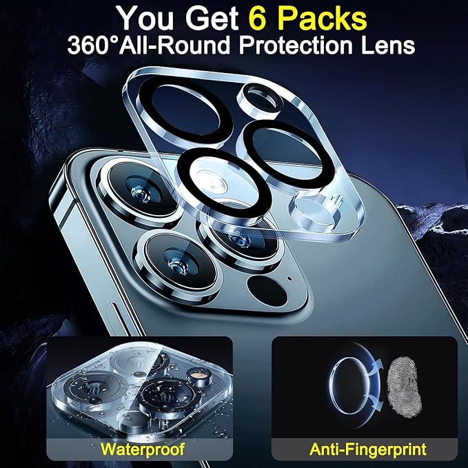 Ferilinso Camera Lens Protector for iPhone 14 Pro Max/15 Pro Max/14 15 Pro | 6 Pack, 9H+ Tempered Glass, Military-Grade Shatterproof Camera Cover, Case Friendly, HD, No Flash Glare for Night Shooting - Image 3