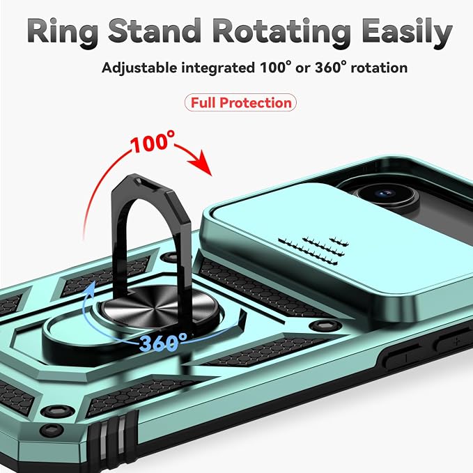 SunStory Phone Case for iPhone Air Case with HD Screen Protector & Slide Camera Cover & Rotated Ring Kickstand, [Military-Grade] Phone Case for iPhone 17 Air, Green - Image 4