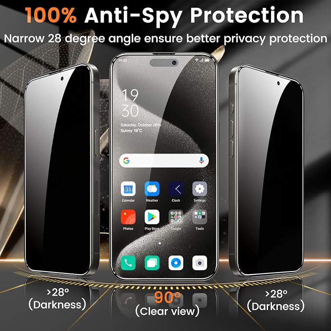 Lesakit 4+4 Pack Privacy Screen Protector for iPhone 15 Pro Max 6.7-Inch with 4 Pack Camera Lens Protector, Anti Spy Tempered Glass Film 9H Hardness Case Friendly - Image 3