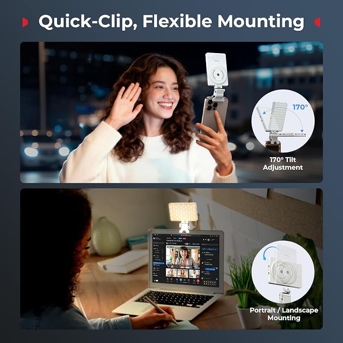 SmallRig M3 Magnetic Selfie Phone Light with Clip, Portable Light | 2000mAh, 120 LEDs, 2700K-6500K, for Content Creators Video Recording, for iPhone/Laptop/Camera/Webcam (White) - 5640 - Image 4