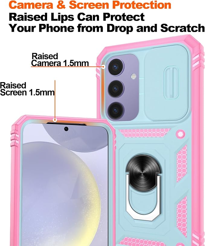 Gritup for Phone Case Samsung S24 Plus: S24+ Plus Case with 2*Screen Protector | Magnetic Stand & Slide Camera Cover | Shock Proof Military-Grade Funda para S24 Plus Cover -Green+Pink - Image 5