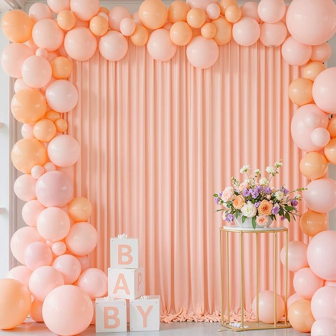 10x10 Peach Backdrop Curtain for Parties Baby Shower Wrinkle Free Peach Photo Curtains Backdrop Drapes Fabric Decoration for Wedding Birthday Party 5ft x 10ft,2 Panels by Tao-GePartyDecorations
