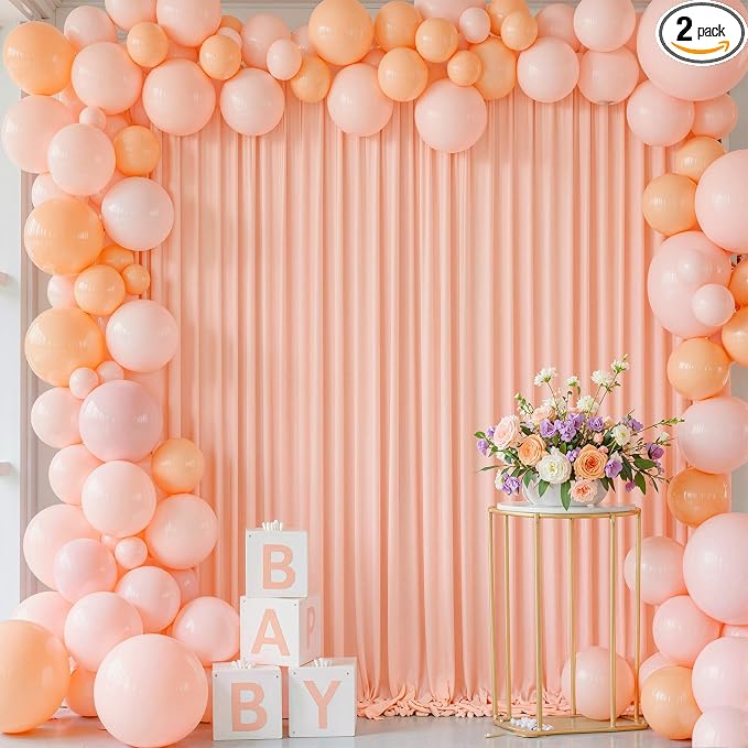 Peach Backdrop Curtain for Parties Baby Shower Wrinkle Free Peach Photo Curtains Backdrop Drapes Fabric Decoration for Wedding Birthday Party 5ft x 7ft,2 Panels by Tao-GePartyDecorations