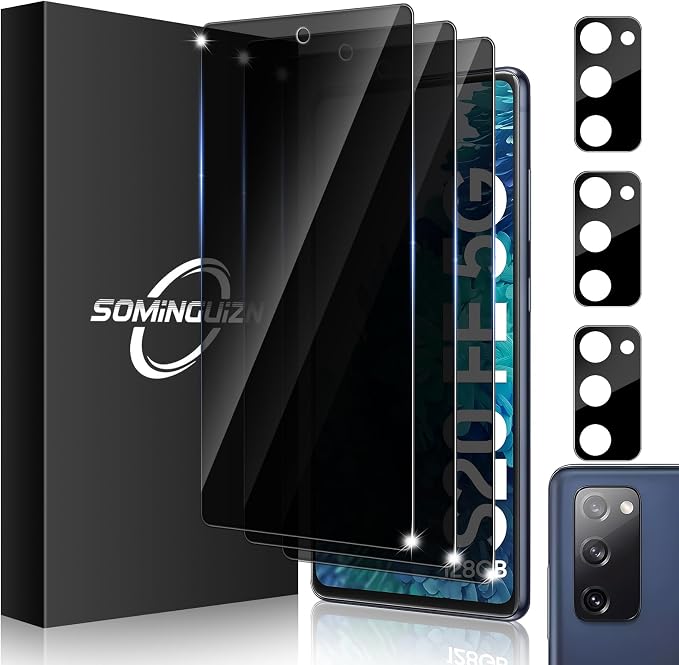 3+3 for Samsung Galaxy S20 FE 5G Privacy Screen Protector Camera Protector | 9H Tempered Glass Cell Phone Protector Camera Lens Protector by SOMINGUIZN