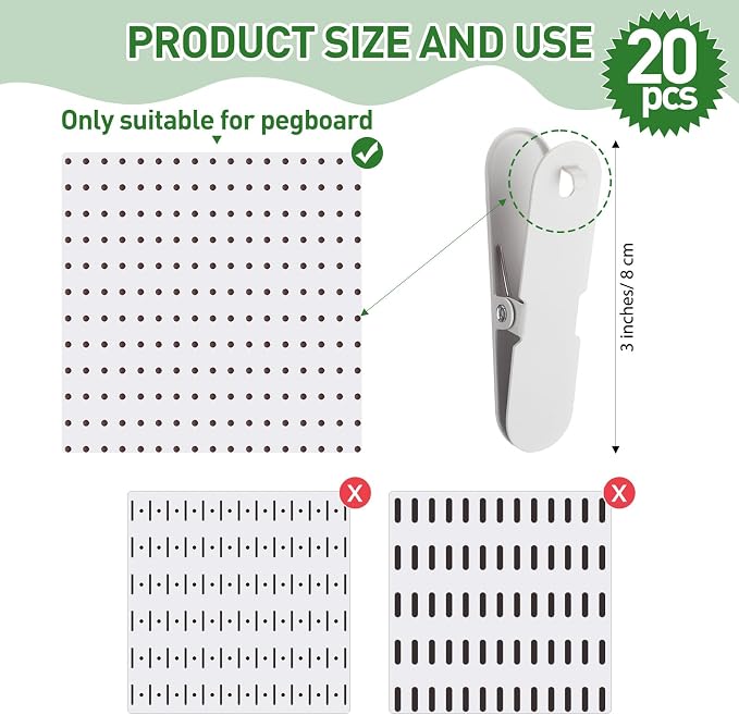 CroBlissful Pegboard Clips Peg Board Metal Accessories Hook, White, 20 Pcs - Image 3