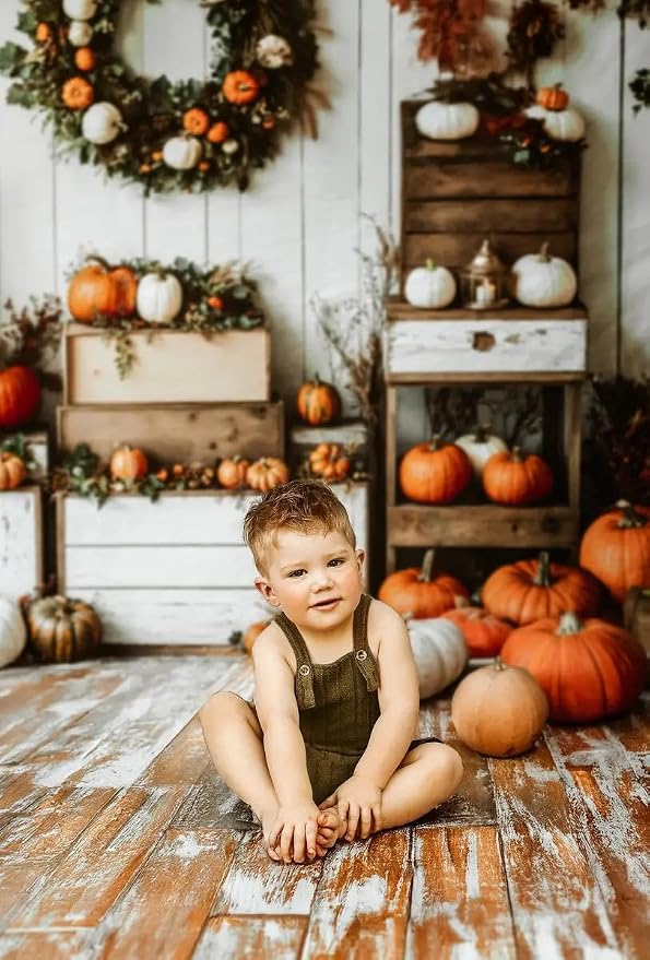 Kate Fall Backdrops White Background Autumn Party Decorations Pumpkins Thanksgiving Festival Photo Backdrop, 7x5ft - Image 3