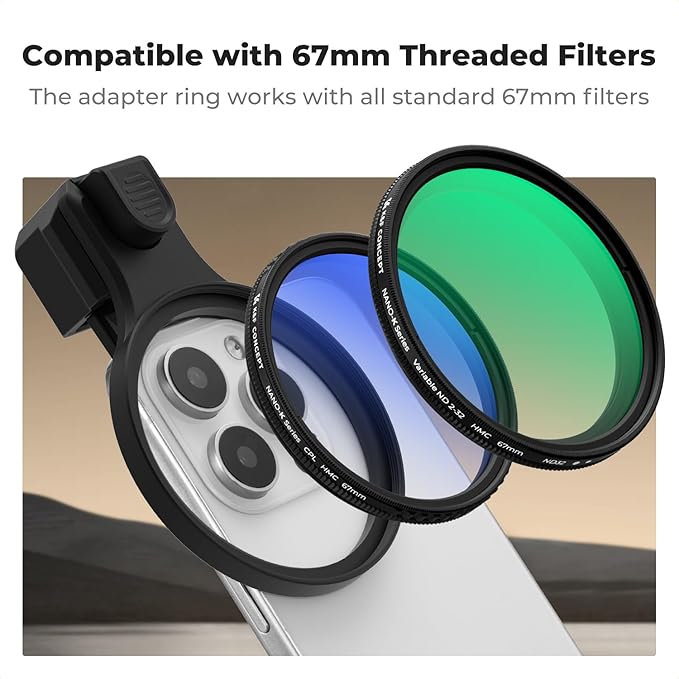 K&F CONCEPT 67mm Press-on CPL Phone Lens Filter Kit | Polarizing Filter Compatible with iPhone 17/16/15/14/13/12 Standard, 16/15/14/13/12 Pro/Pro Max, 67mm Threaded Filters, FP102 - Image 4