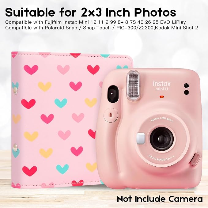 Ruibytree 112-Pocket Small Photo Album for 2x3 Pictures, Hearts Pink,1 Pack | Cute PU Leather Cover, Compact Portable, Compatible with Fujifilm Instax Mini & Polaroid 2x3 Photos, Easily Store all Memorie - Image 2