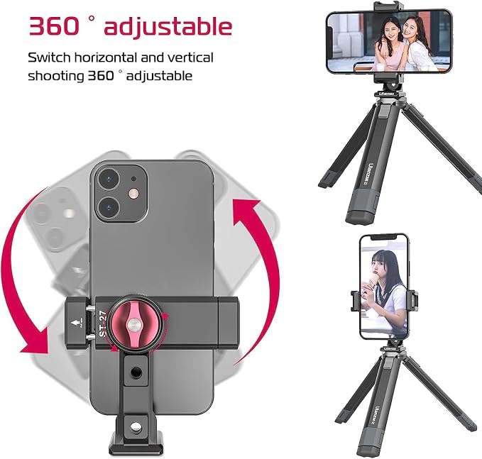 Metal Phone Tripod Mount 3 Cold Shoes & Arca Port, 360° Smartphone Tripod | Adapter for iPhone 17 16 15 Cell Phone Stand Holder for Desktop Video Live Streaming Vlogging Rig - Image 4